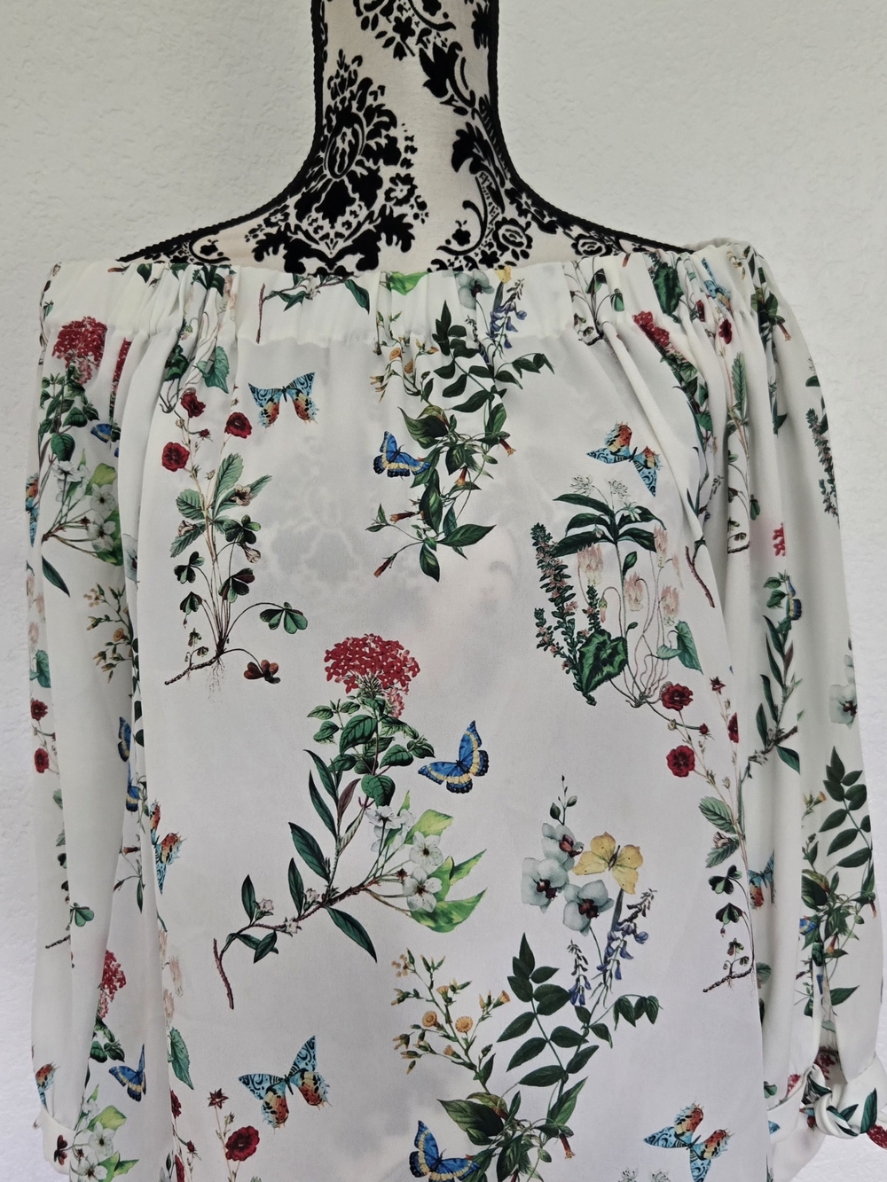 Express White Off-Shoulder Floral & Butterfly Blouse